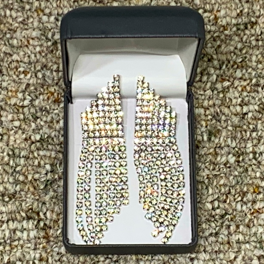 Vintage Long, Rhinestone Dangling Earrings